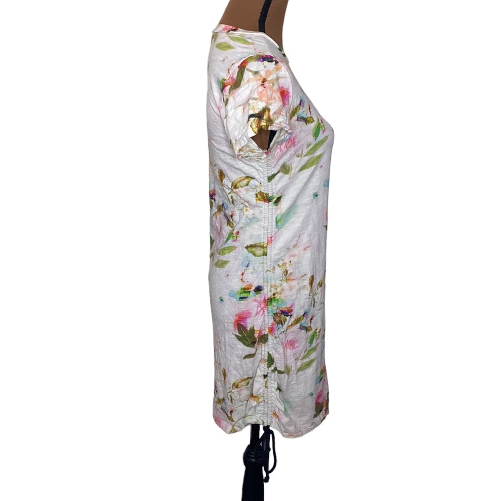 Pam & Gela Short Sleeve Side Shirred Mini Dress Multi floral print slub cotton M - Picture 4 of 12